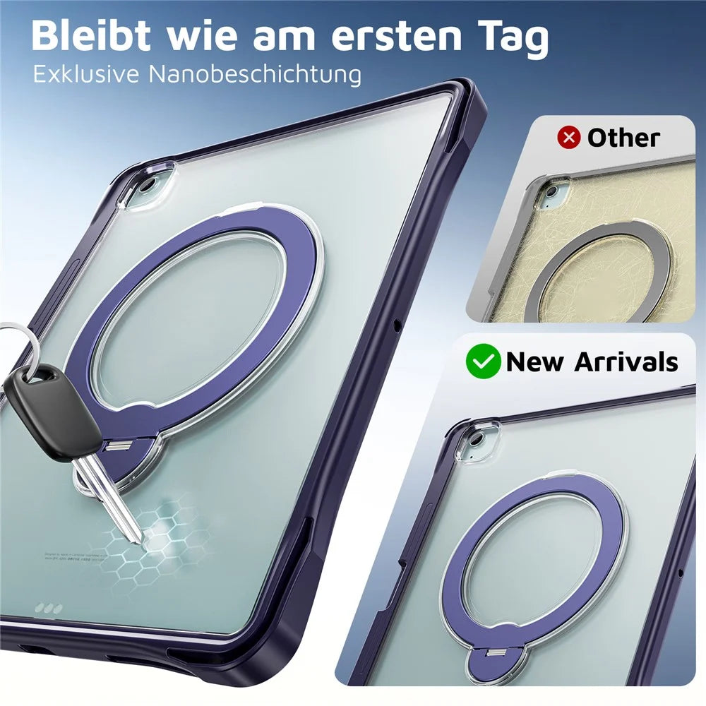 Tablet Case For iPad Air 13 (2026) / (2025) / (2024) / iPad Pro 12.9 (2022) / (2021) / (2020) / (2018) , Rotating Kickstand PC + TPU Shockproof Cover with Shoulder Strap - Navy Blue - 4