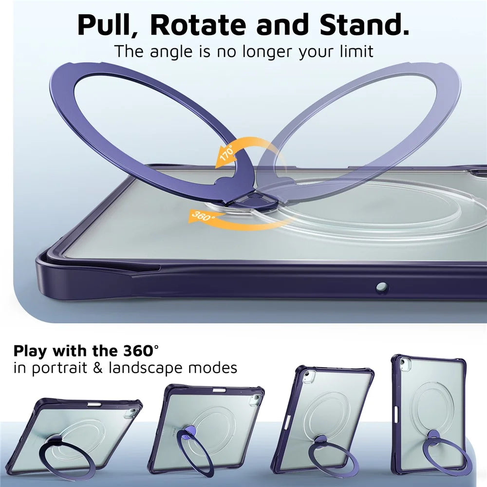 Tablet Case For iPad Air 13 (2026) / (2025) / (2024) / iPad Pro 12.9 (2022) / (2021) / (2020) / (2018) , Rotating Kickstand PC + TPU Shockproof Cover with Shoulder Strap - Navy Blue - 6