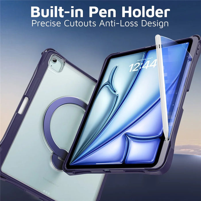 Tablet Case For iPad Air 13 (2026) / (2025) / (2024) / iPad Pro 12.9 (2022) / (2021) / (2020) / (2018) , Rotating Kickstand PC + TPU Shockproof Cover - Navy Blue - 7