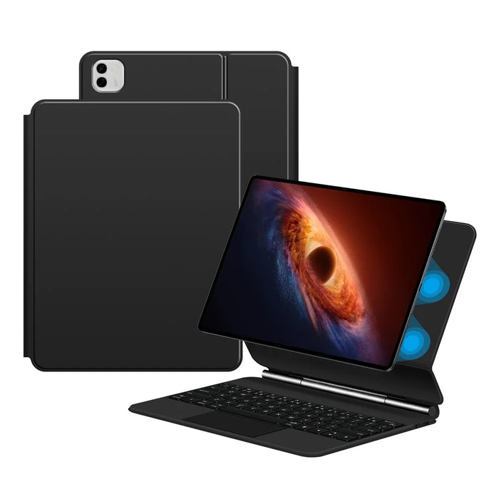 For Honor MagicPad 3 Pro 12.3 Magnetic Floating Bluetooth-Compatible Keyboard (English) + Leather Tablet Case - Black - 1