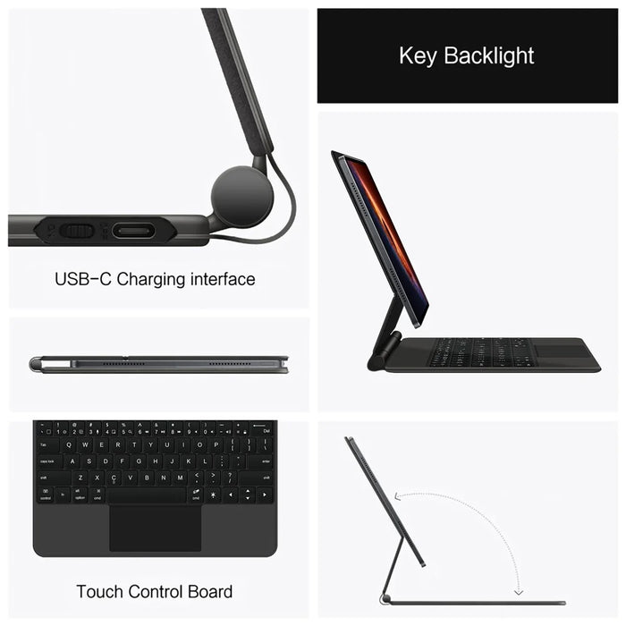 For Honor MagicPad 3 Pro 12.3 Magnetic Floating Bluetooth-Compatible Keyboard (English) + Leather Tablet Case - Black - 6