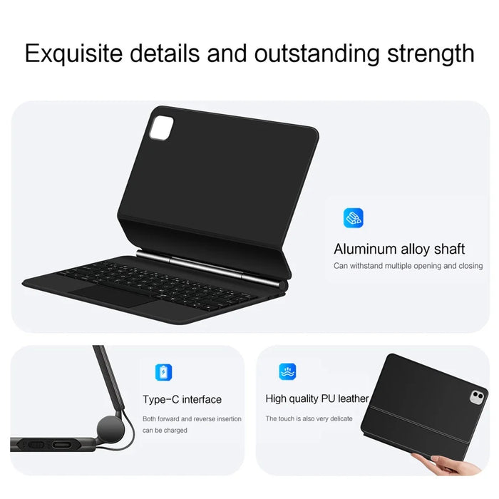For Honor MagicPad 3 Pro 12.3 Magnetic Floating Bluetooth-Compatible Keyboard (English) + Leather Tablet Case - Black - 7