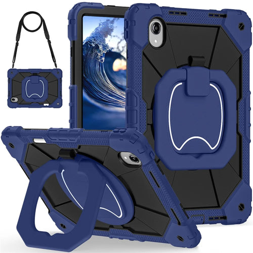For Lenovo Idea Tab Pro Gen 2 / Xiaoxin Pad Pro 13 Case Silicone + PC Hand Grip Kickstand Tablet Cover with Shoulder Strap - Navy Blue+Black - 1
