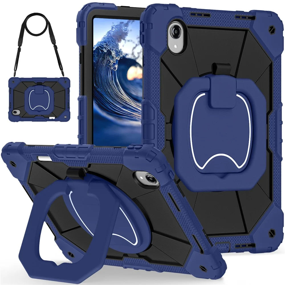 For Lenovo Idea Tab Pro Gen 2 / Xiaoxin Pad Pro 13 Case Silicone + PC Hand Grip Kickstand Tablet Cover with Shoulder Strap - Navy Blue+Black - 1
