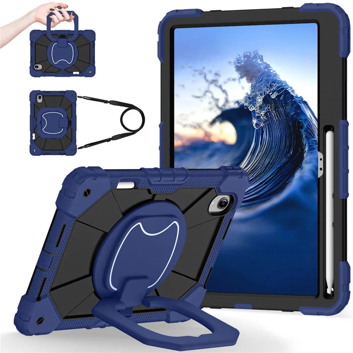 For Lenovo Idea Tab Pro Gen 2 / Xiaoxin Pad Pro 13 Case Silicone + PC Hand Grip Kickstand Tablet Cover with Shoulder Strap - Navy Blue+Black - 2