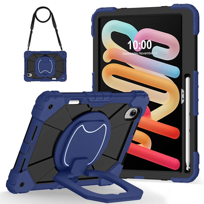 For Lenovo Idea Tab Pro Gen 2 / Xiaoxin Pad Pro 13 Case Silicone + PC Hand Grip Kickstand Tablet Cover with Shoulder Strap - Navy Blue+Black - 3