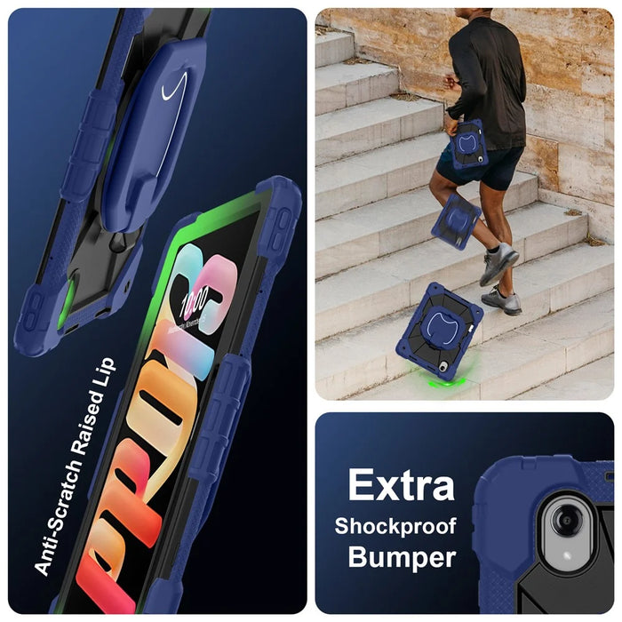 For Lenovo Idea Tab Pro Gen 2 / Xiaoxin Pad Pro 13 Case Silicone + PC Hand Grip Kickstand Tablet Cover with Shoulder Strap - Navy Blue+Black - 5