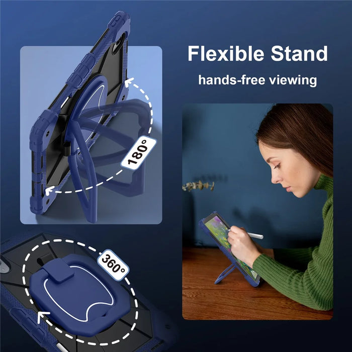 For Lenovo Idea Tab Pro Gen 2 / Xiaoxin Pad Pro 13 Case Silicone + PC Hand Grip Kickstand Tablet Cover with Shoulder Strap - Navy Blue+Black - 6
