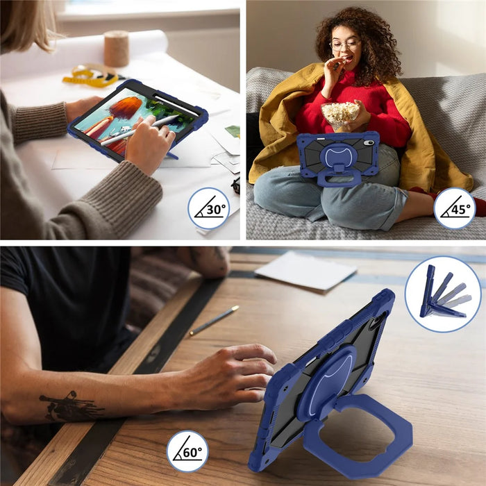 For Lenovo Idea Tab Pro Gen 2 / Xiaoxin Pad Pro 13 Case Silicone + PC Hand Grip Kickstand Tablet Cover with Shoulder Strap - Navy Blue+Black - 7