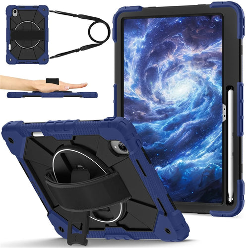 For Lenovo Idea Tab Pro Gen 2 / Xiaoxin Pad Pro 13 Case Silicone + PC Kickstand Tablet Cover with Handy Strap / Shoulder Strap - Navy Blue / Black - 1