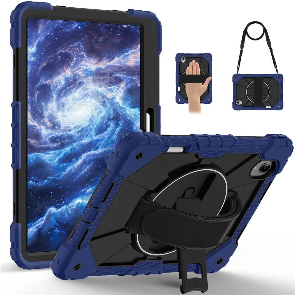 For Lenovo Idea Tab Pro Gen 2 / Xiaoxin Pad Pro 13 Case Silicone + PC Kickstand Tablet Cover with Handy Strap / Shoulder Strap - Navy Blue / Black - 2