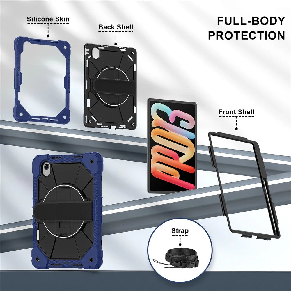 For Lenovo Idea Tab Pro Gen 2 / Xiaoxin Pad Pro 13 Case Silicone + PC Kickstand Tablet Cover with Handy Strap / Shoulder Strap - Navy Blue / Black - 3