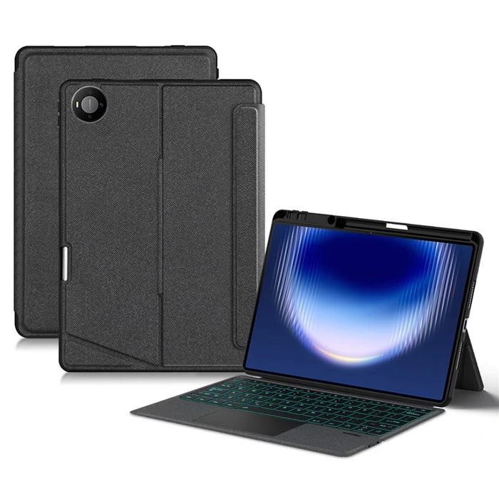 For Huawei MatePad Pro Max Leather Case + Bluetooth-Compatible Keyboard with Backlight Trackpad - Black - 1
