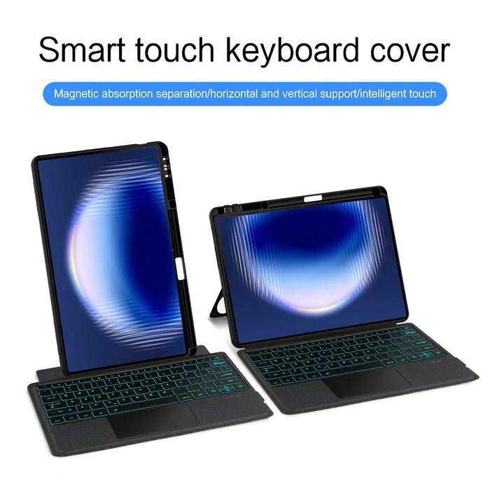 For Huawei MatePad Pro Max Leather Case + Bluetooth-Compatible Keyboard with Backlight Trackpad - Black - 4