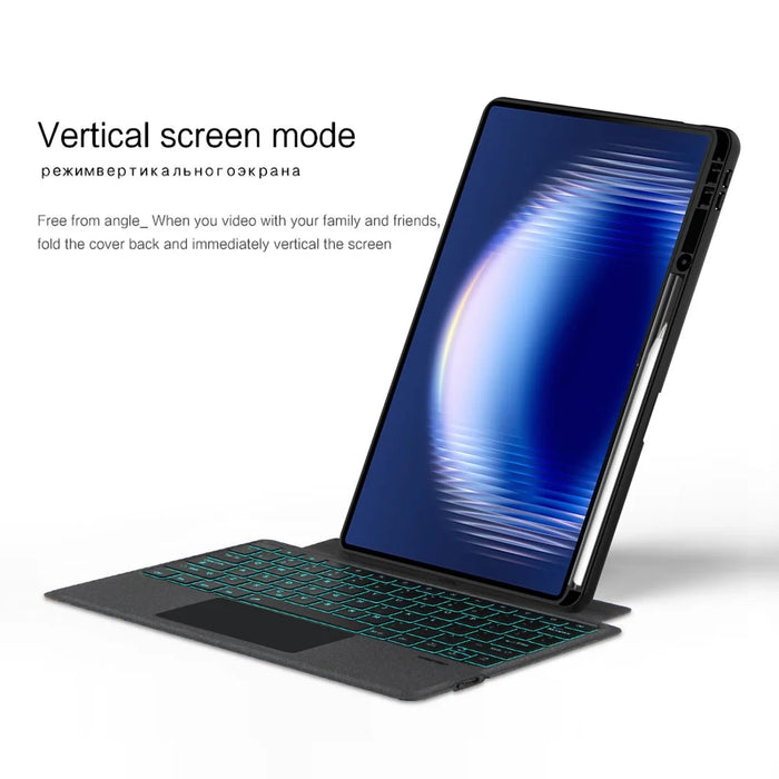 For Huawei MatePad Pro Max Leather Case + Bluetooth-Compatible Keyboard with Backlight Trackpad - Black - 6