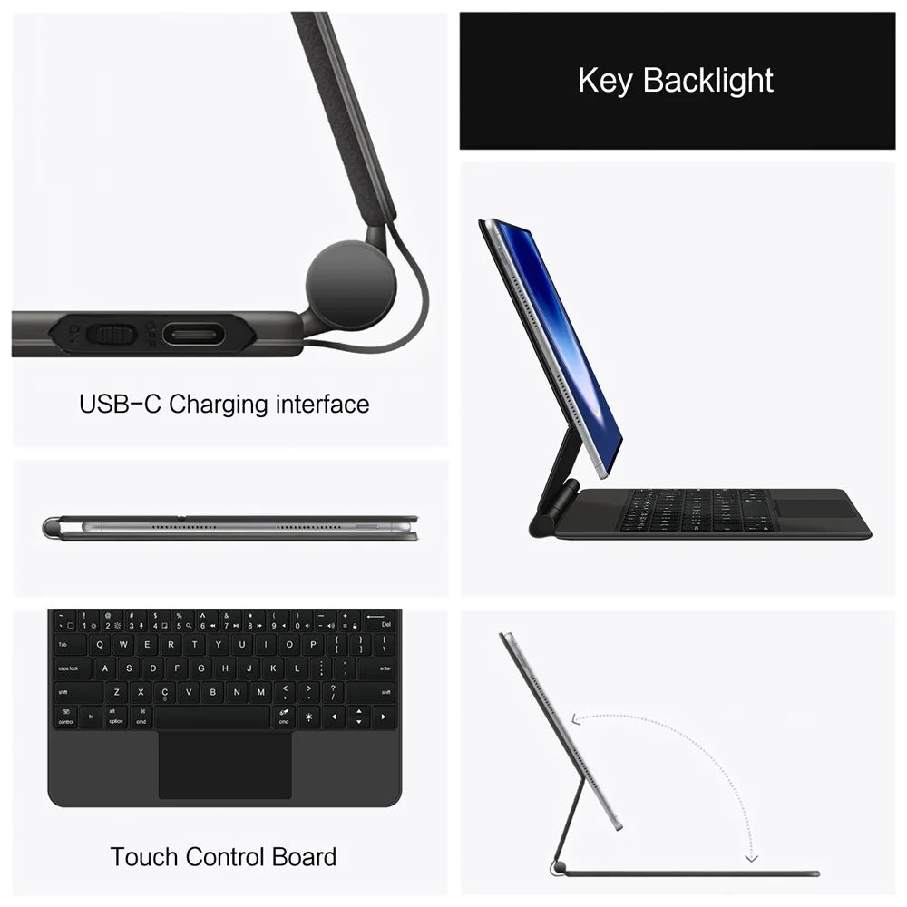 For Huawei MatePad Pro Max Magnetic Floating Bluetooth-Compatible Keyboard (English) + Leather Tablet Case - Black - 5