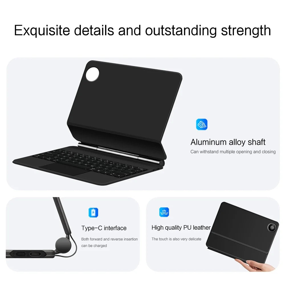 For Huawei MatePad Pro Max Magnetic Floating Bluetooth-Compatible Keyboard (English) + Leather Tablet Case - Black - 6