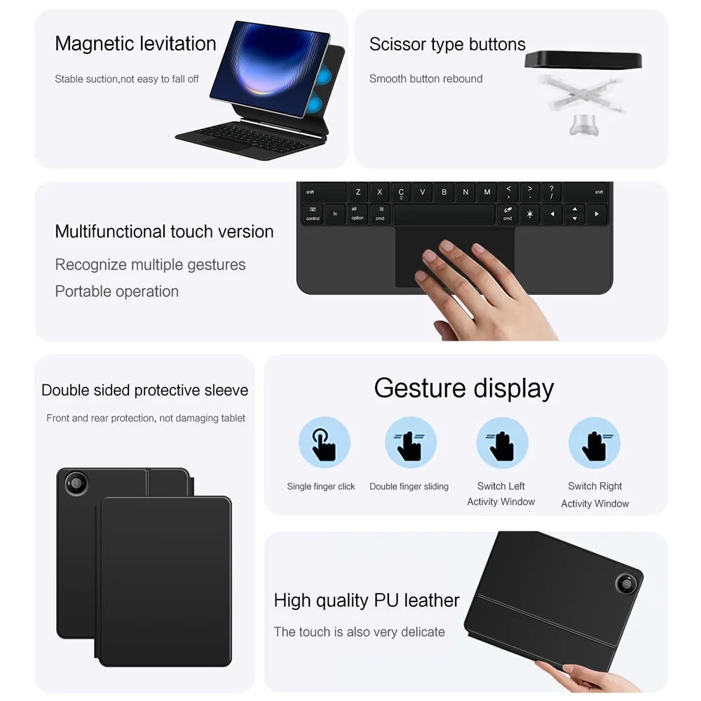 For Huawei MatePad Pro Max Magnetic Floating Bluetooth-Compatible Keyboard (English) + Leather Tablet Case - Black - 7