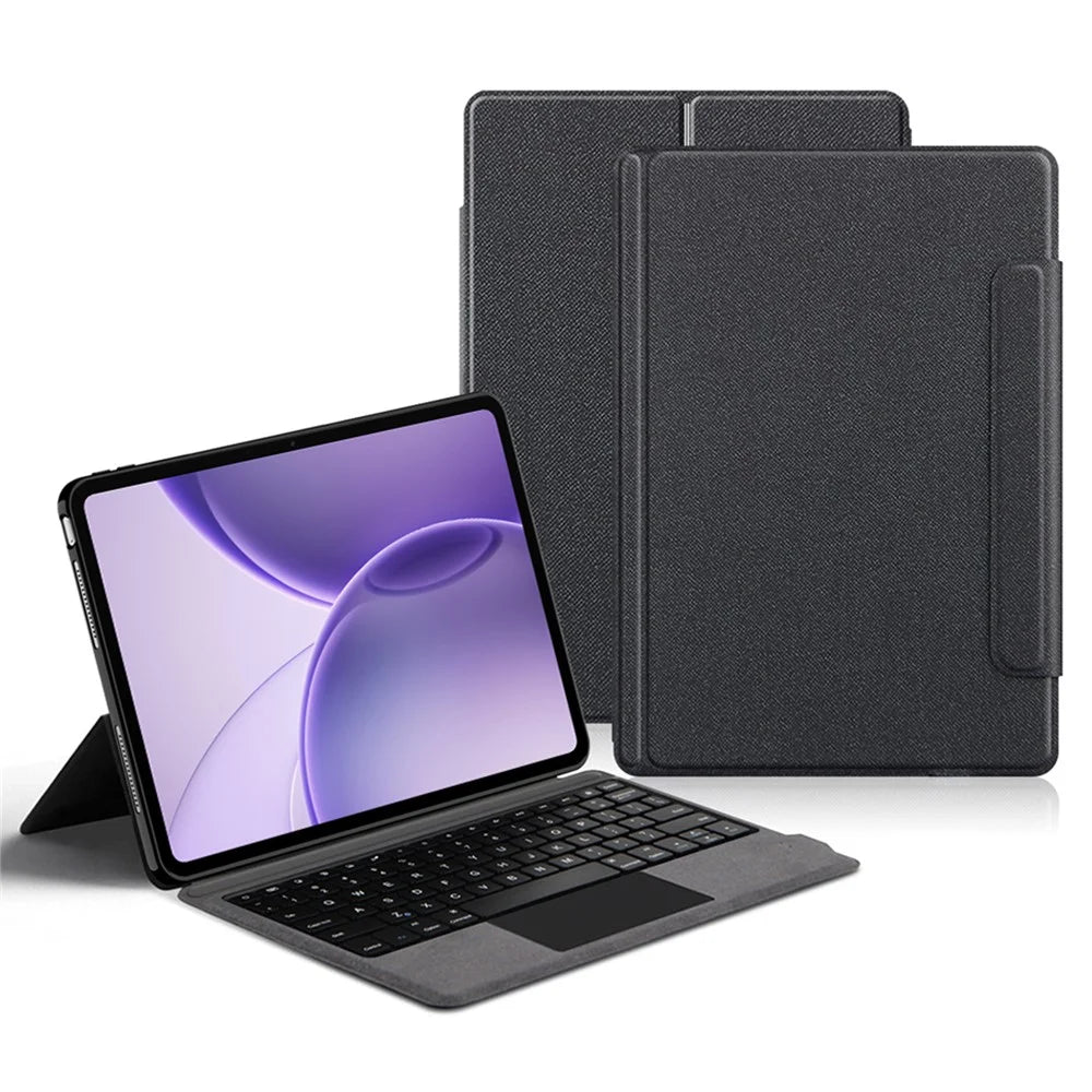 For Oppo Pad 6 Leather Case + Touchpad Bluetooth-Compatible Keyboard (without Backlit) - Black - 1