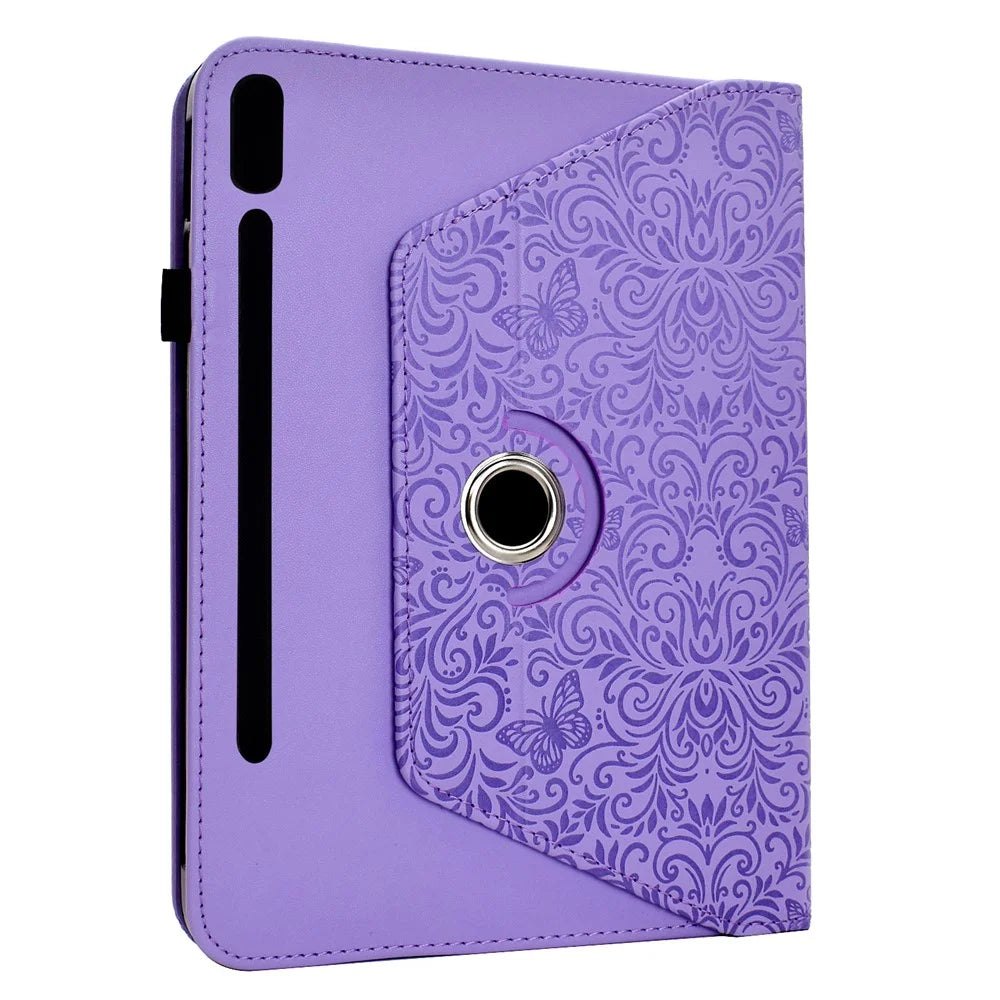 For Samsung Galaxy Tab S9+  /  S9 FE+  /  S10+ Case Butterfly Flower Imrpint Leather Tablet Cover with Rotary Stand Card Holder - Light Purple - 3
