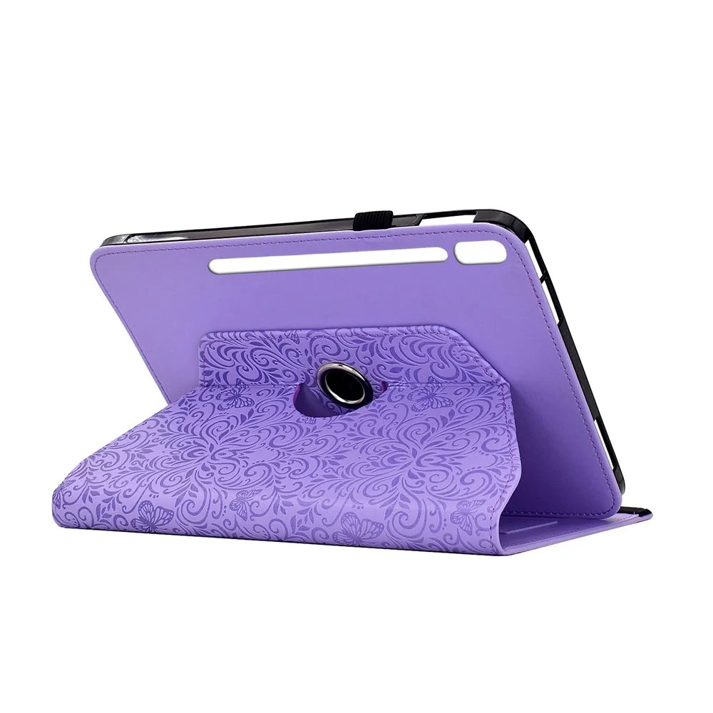 For Samsung Galaxy Tab S9+  /  S9 FE+  /  S10+ Case Butterfly Flower Imrpint Leather Tablet Cover with Rotary Stand Card Holder - Light Purple - 5
