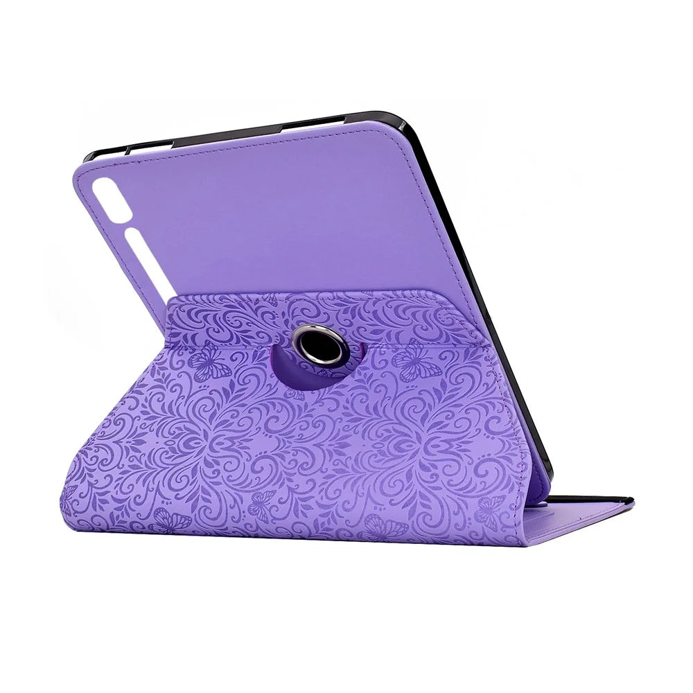 For Samsung Galaxy Tab S9+  /  S9 FE+  /  S10+ Case Butterfly Flower Imrpint Leather Tablet Cover with Rotary Stand Card Holder - Light Purple - 6