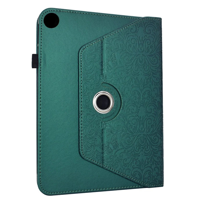 For Samsung Galaxy Tab A9  /  A11 Case Butterfly Flower Imrpint Leather Tablet Cover with Rotary Stand Card Holder - Green - 3