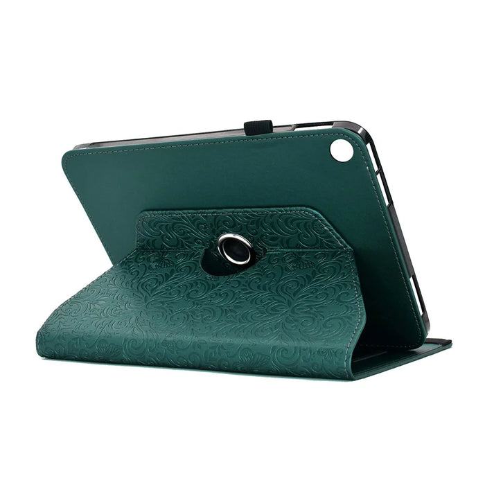 For Samsung Galaxy Tab A9  /  A11 Case Butterfly Flower Imrpint Leather Tablet Cover with Rotary Stand Card Holder - Green - 5