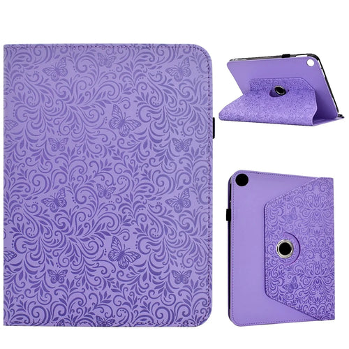 For Samsung Galaxy Tab A9+  /  A11+ Case Butterfly Flower Imrpint Leather Tablet Cover with Rotary Stand Card Holder - Light Purple - 1