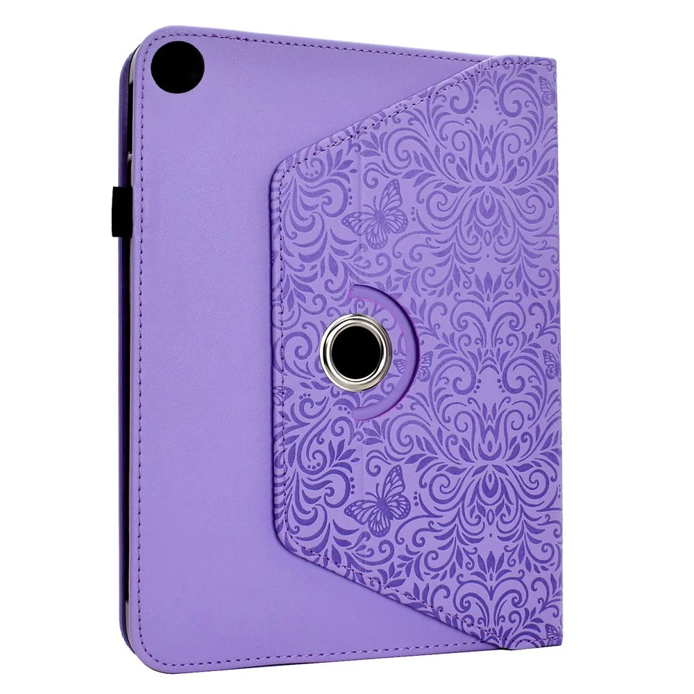 For Samsung Galaxy Tab A9+  /  A11+ Case Butterfly Flower Imrpint Leather Tablet Cover with Rotary Stand Card Holder - Light Purple - 3