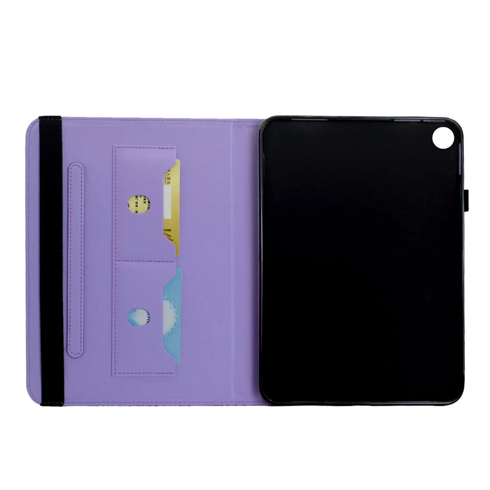 For Samsung Galaxy Tab A9+  /  A11+ Case Butterfly Flower Imrpint Leather Tablet Cover with Rotary Stand Card Holder - Light Purple - 4
