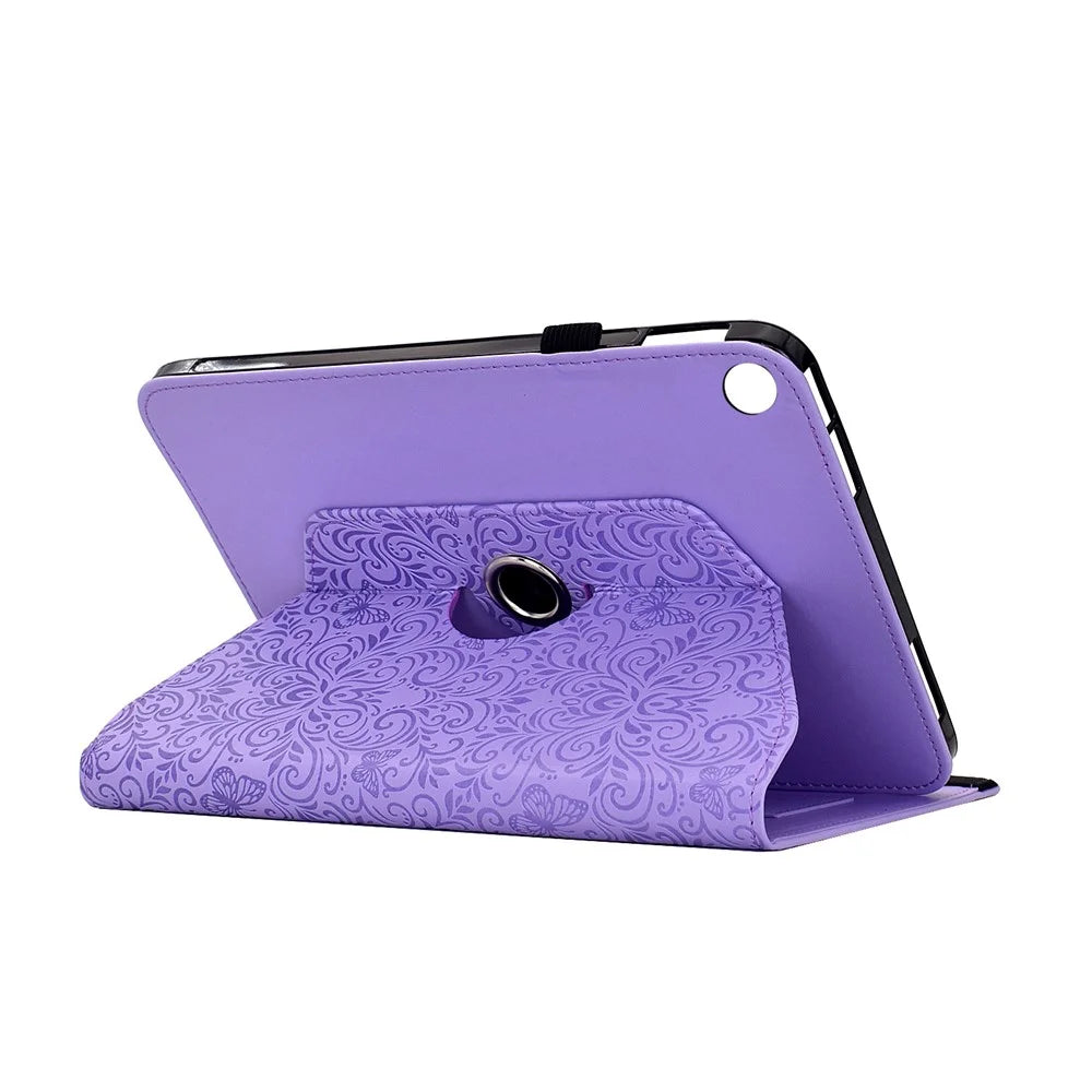For Samsung Galaxy Tab A9+  /  A11+ Case Butterfly Flower Imrpint Leather Tablet Cover with Rotary Stand Card Holder - Light Purple - 5