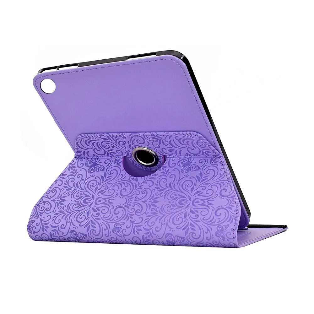 For Samsung Galaxy Tab A9+  /  A11+ Case Butterfly Flower Imrpint Leather Tablet Cover with Rotary Stand Card Holder - Light Purple - 6