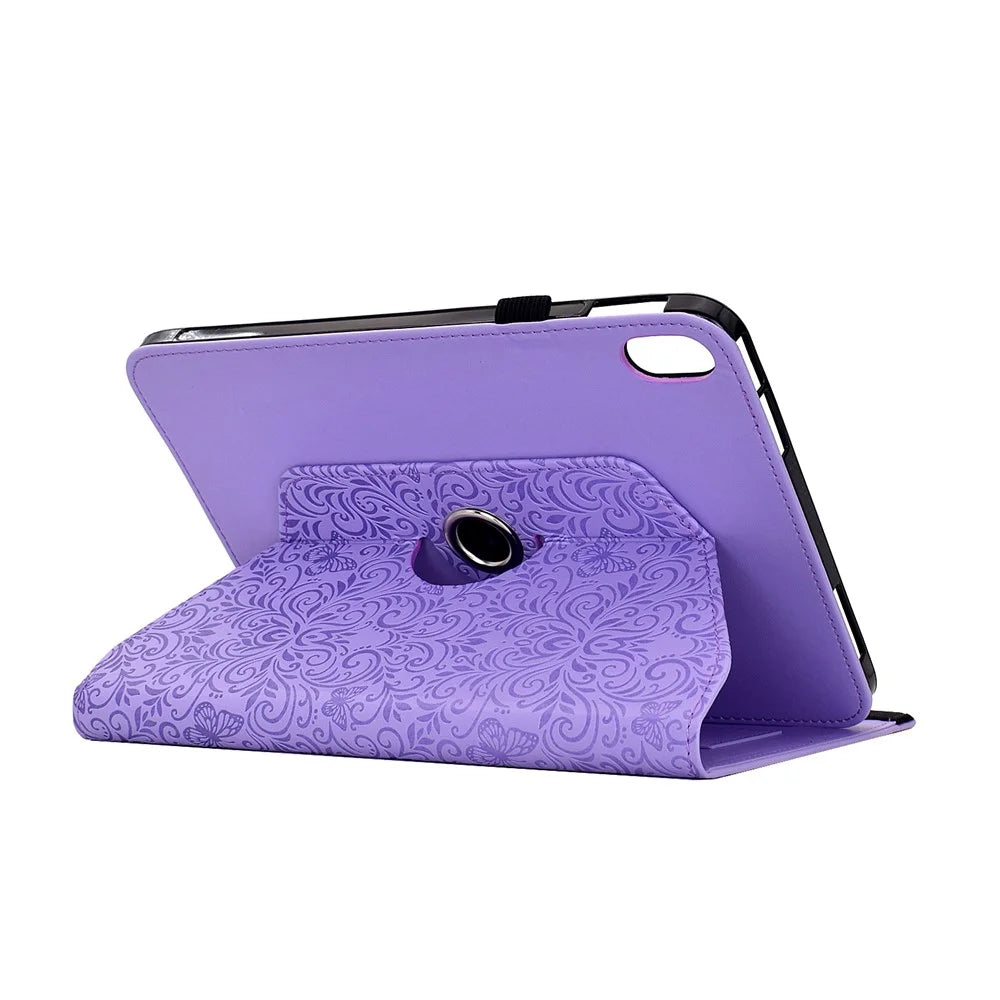For Samsung Galaxy Tab S11 Case Butterfly Flower Imrpint Leather Tablet Cover with Rotary Stand Card Holder - Light Purple - 5