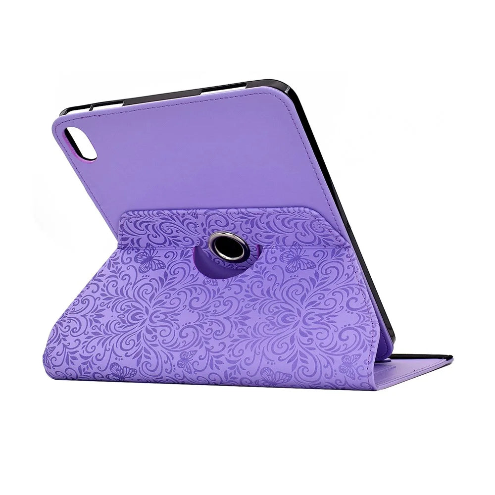For Samsung Galaxy Tab S11 Case Butterfly Flower Imrpint Leather Tablet Cover with Rotary Stand Card Holder - Light Purple - 6
