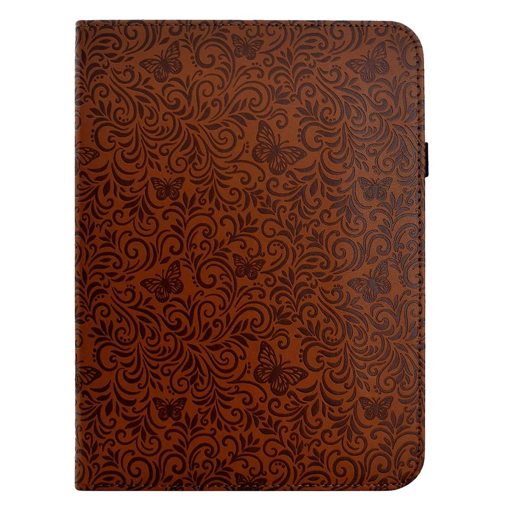 For Samsung Galaxy Tab S10 FE+ Case Butterfly Flower Imrpint Leather Tablet Cover with Rotary Stand Card Holder - Brown - 2