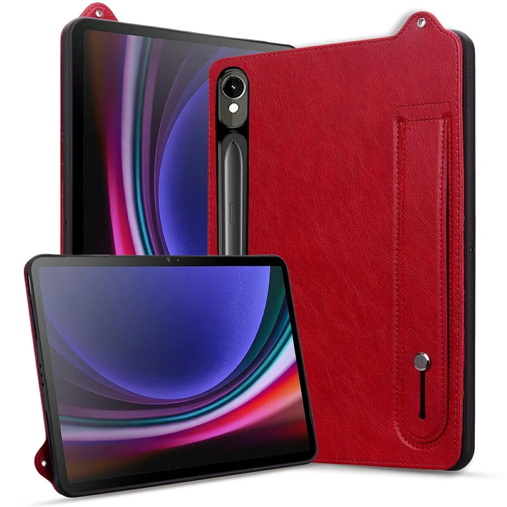 Tablet Case For XSamsung Galaxy Tab S9 / Tab S9 FE / Tab S8 / Tab S7 , Hand Strap Kickstand Leather Cover - Red - 2