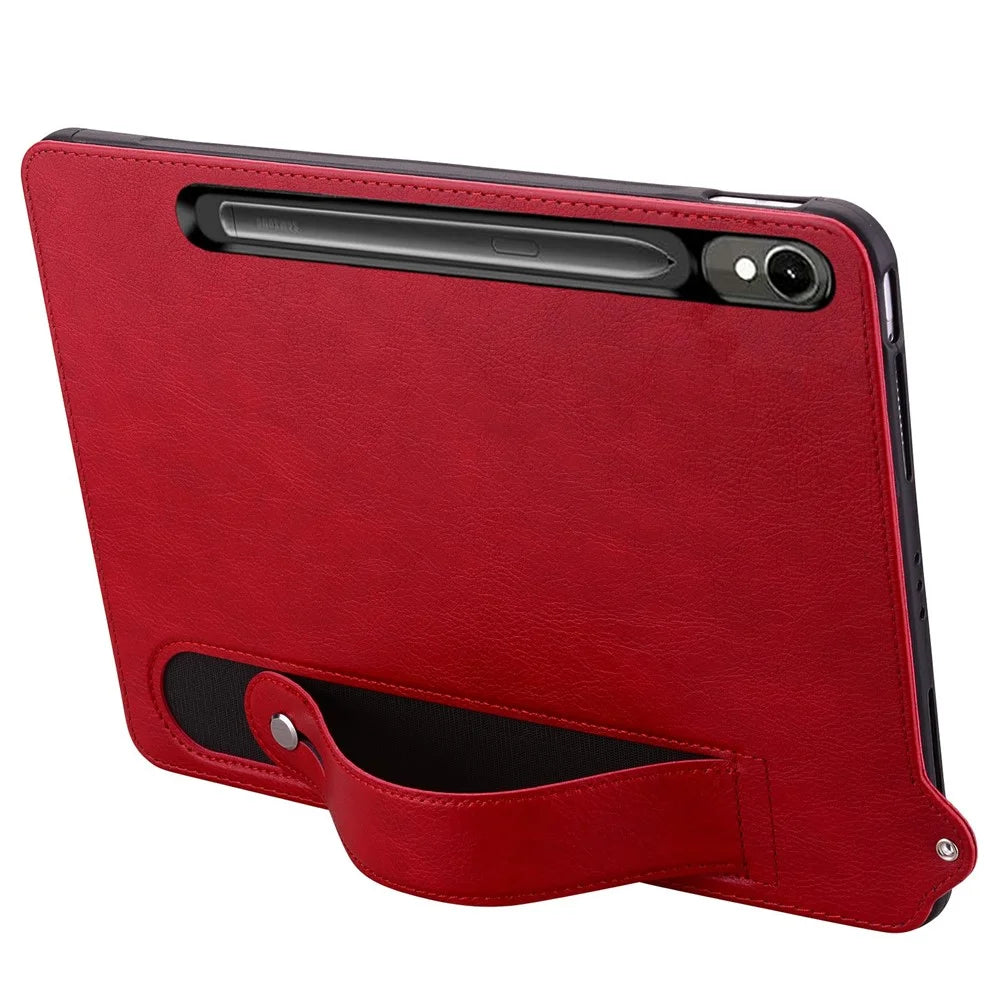 Tablet Case For XSamsung Galaxy Tab S9 / Tab S9 FE / Tab S8 / Tab S7 , Hand Strap Kickstand Leather Cover - Red - 3