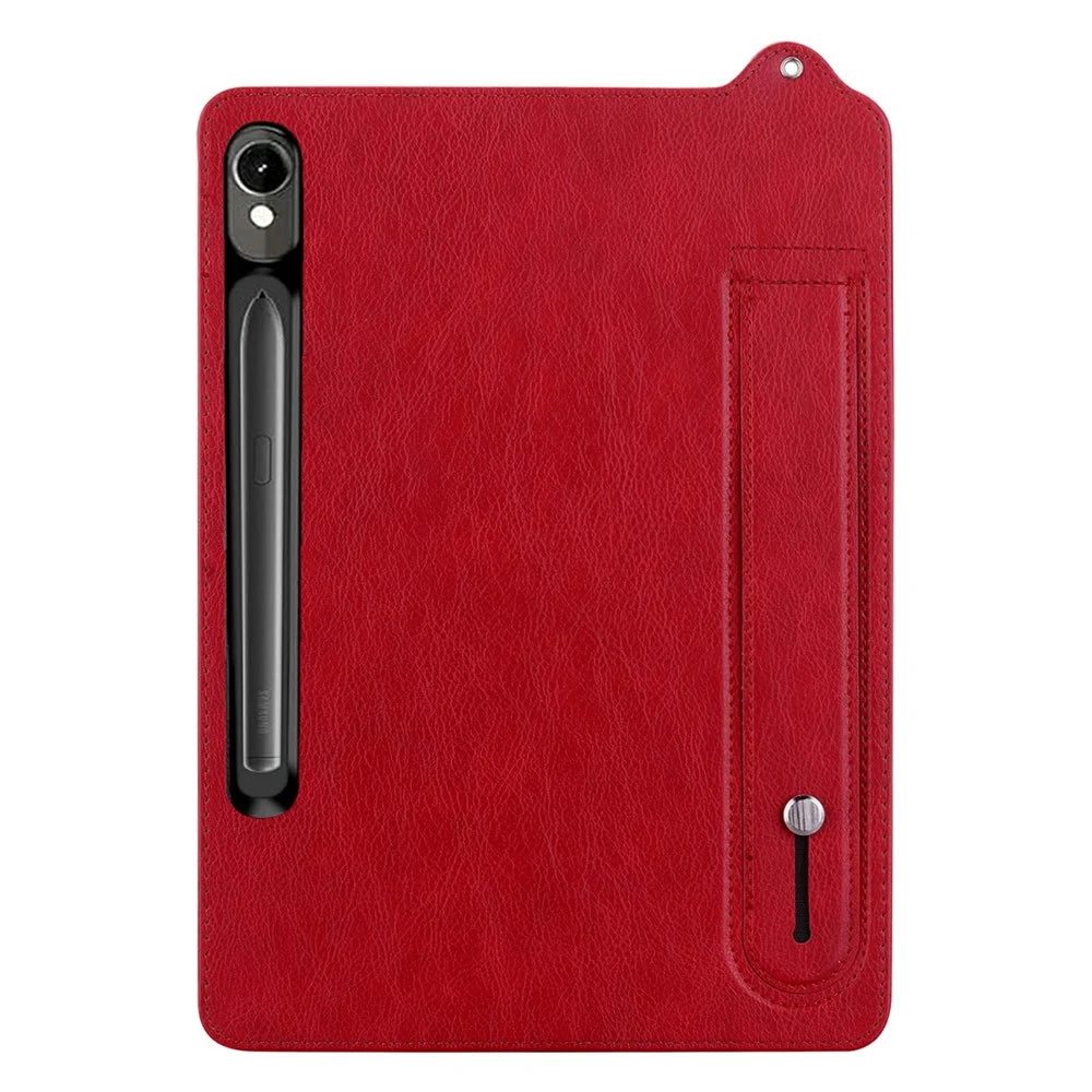 Tablet Case For XSamsung Galaxy Tab S9 / Tab S9 FE / Tab S8 / Tab S7 , Hand Strap Kickstand Leather Cover - Red - 4