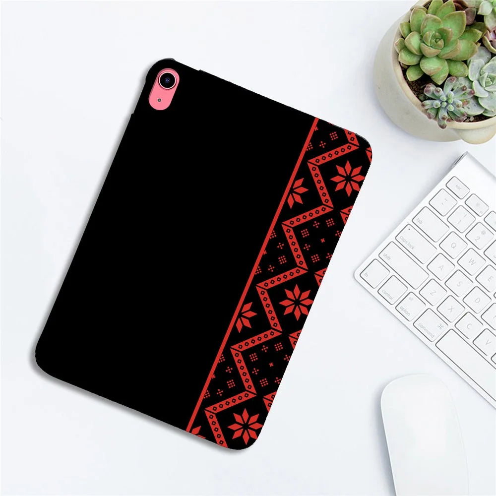 For iPad (2025) / iPad 10.9 (2022) Case Pattern Printing Soft TPU Tablet Cover - Red Ethnic Pattern - 3