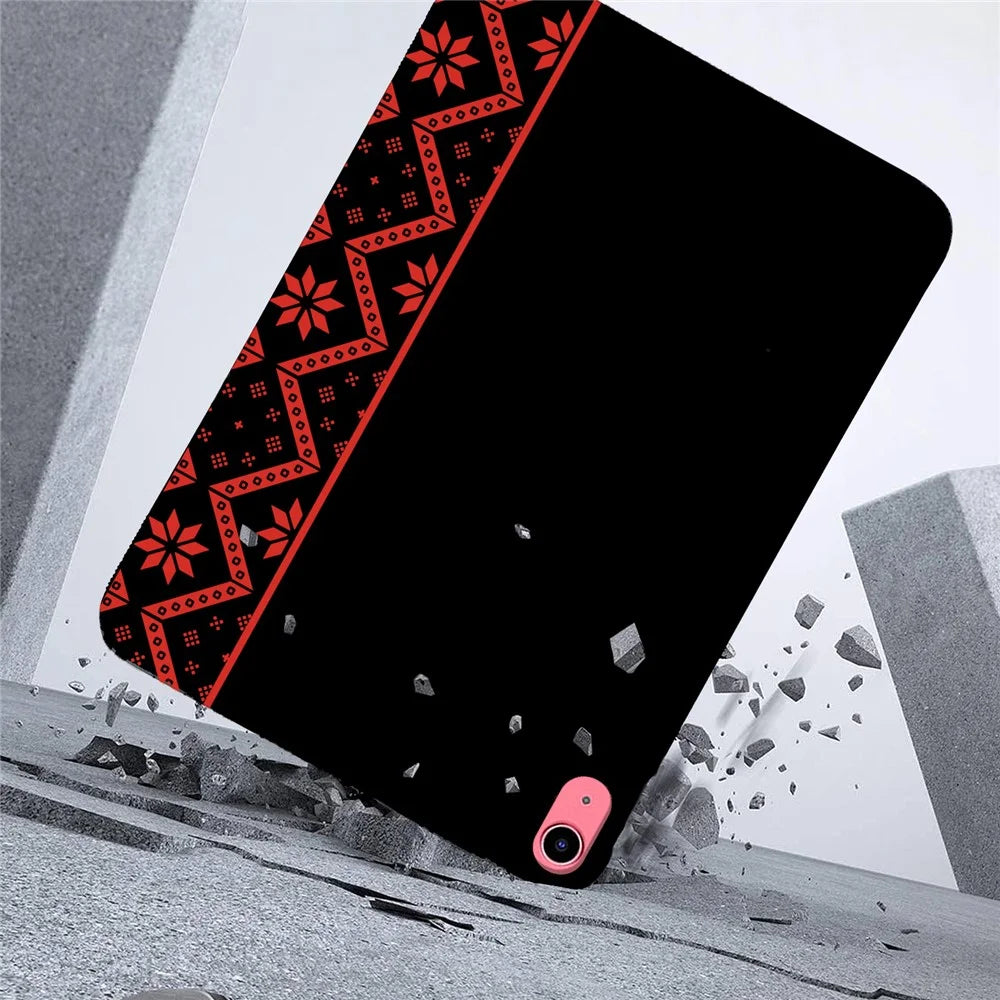For iPad (2025) / iPad 10.9 (2022) Case Pattern Printing Soft TPU Tablet Cover - Red Ethnic Pattern - 4