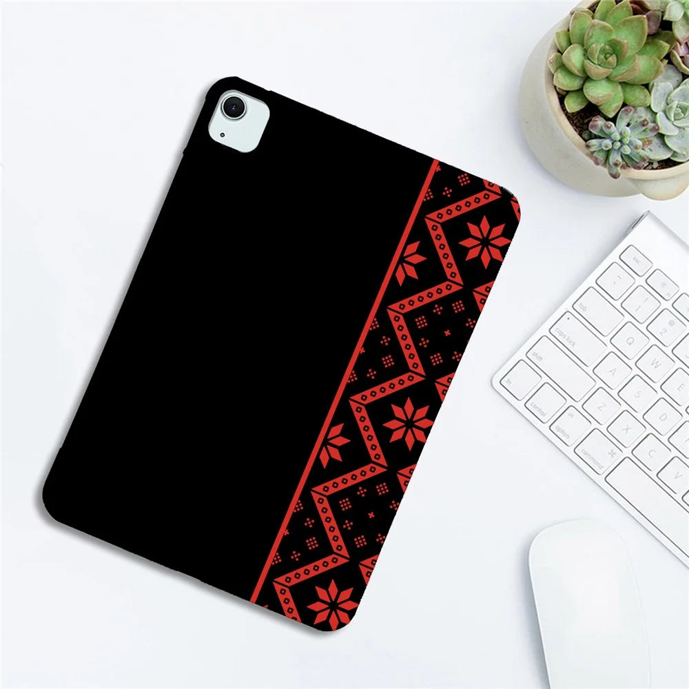 Tablet Case for iPad Air 11 (2026) / (2025) / (2024) / Air (2022) / (2020) Pattern Printing Soft TPU Cover - Red Ethnic Pattern - 3