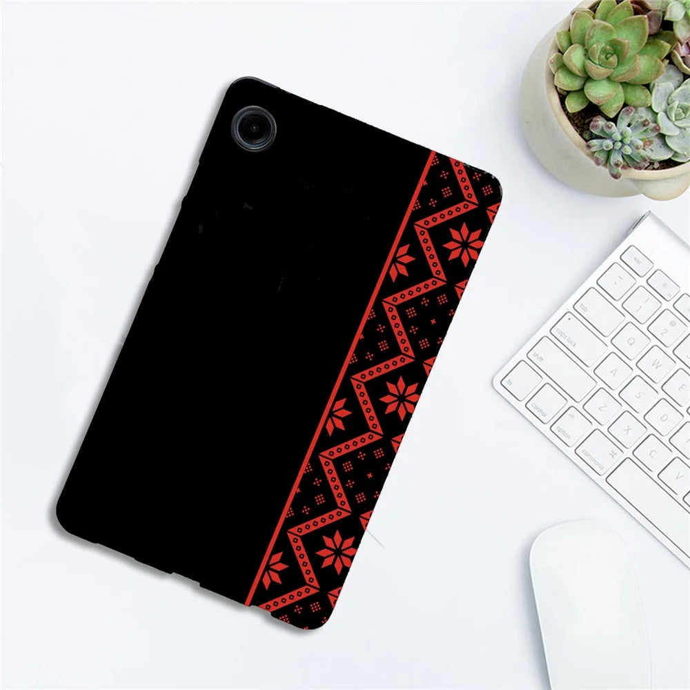 For Samsung Galaxy Tab A9  /  A11 Case Pattern Printing Soft TPU Tablet Cover - Red Ethnic Pattern - 3