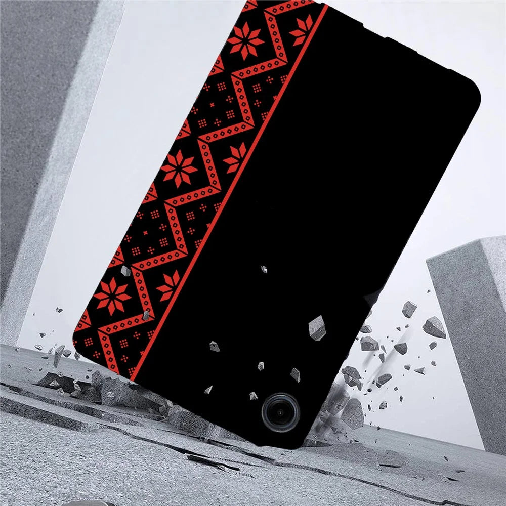 For Samsung Galaxy Tab A9  /  A11 Case Pattern Printing Soft TPU Tablet Cover - Red Ethnic Pattern - 4