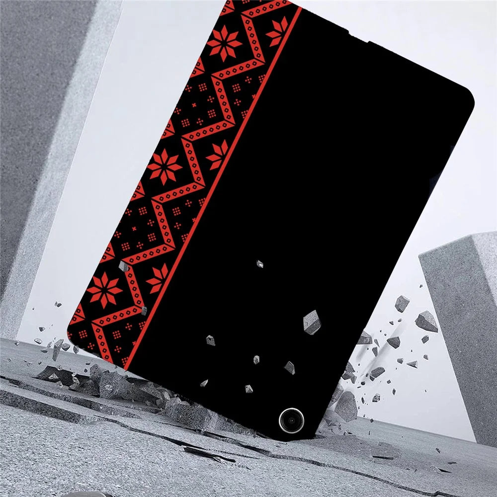 For Samsung Galaxy Tab A9+  /  A11+ Case Pattern Printing Soft TPU Tablet Cover - Red Ethnic Pattern - 4