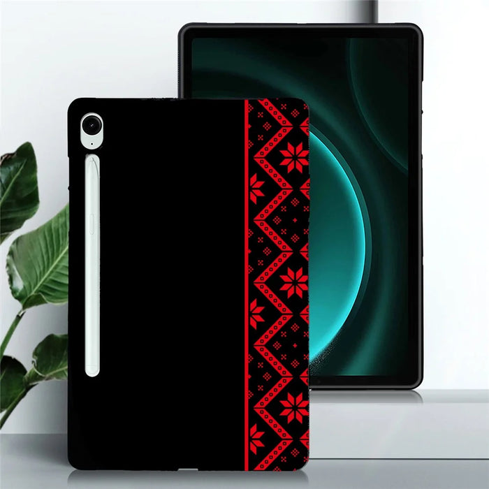 For Samsung Galaxy Tab S10 FE  /  S10 Lite  /  S9  /  S9 FE Case Pattern Printing Soft TPU Tablet Cover - Red Ethnic Pattern - 2