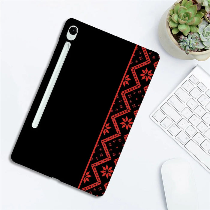 For Samsung Galaxy Tab S10 FE  /  S10 Lite  /  S9  /  S9 FE Case Pattern Printing Soft TPU Tablet Cover - Red Ethnic Pattern - 3