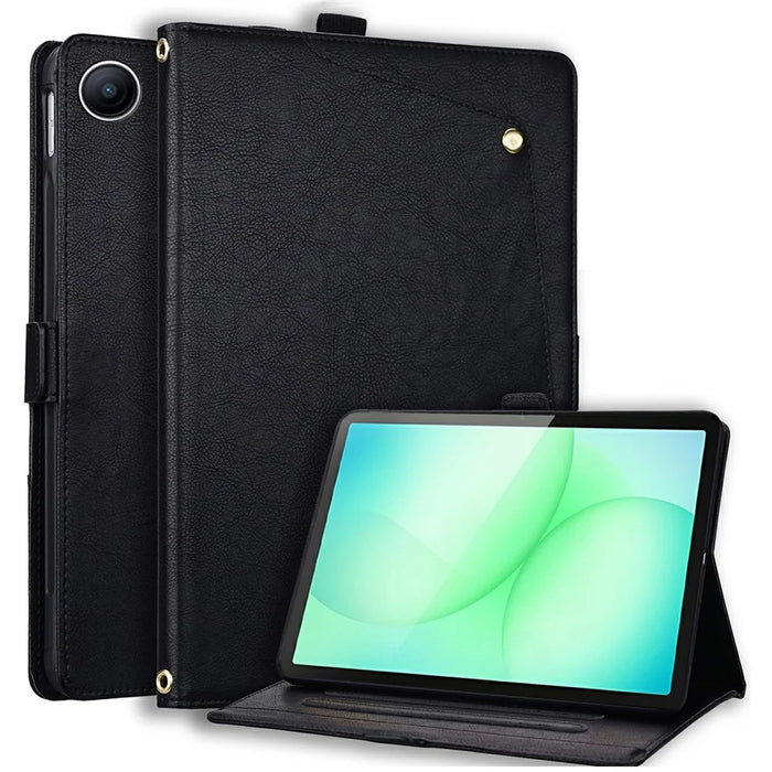For Samsung Galaxy Tab A9+  /  Tab A11+ Case Front Pocket Business Leather Tablet Cover with Card Holder Stand - Black - 1