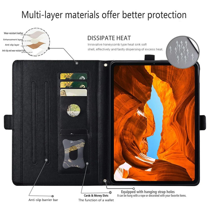 For Samsung Galaxy Tab A9+  /  Tab A11+ Case Front Pocket Business Leather Tablet Cover with Card Holder Stand - Black - 2