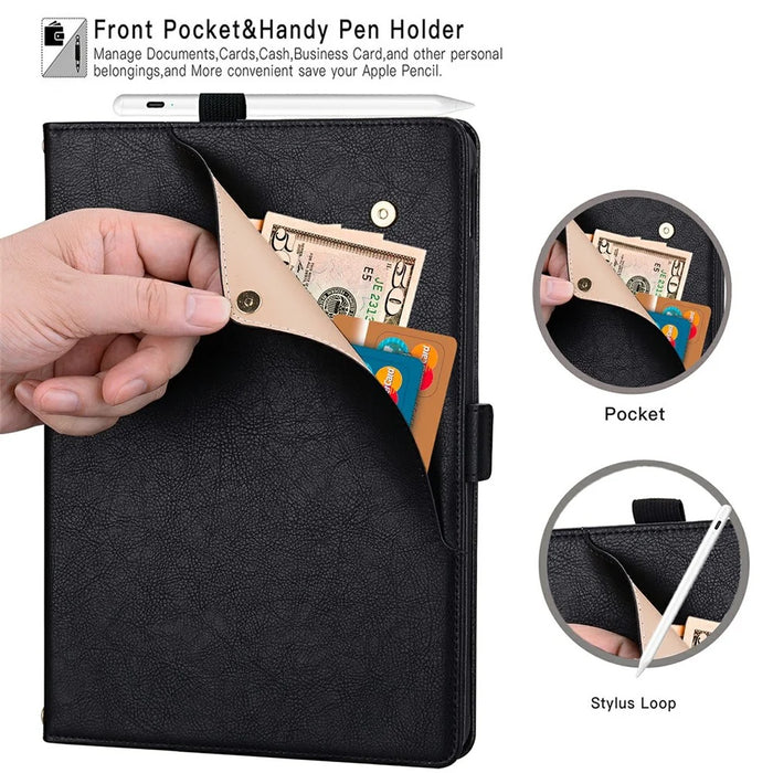 For Samsung Galaxy Tab A9+  /  Tab A11+ Case Front Pocket Business Leather Tablet Cover with Card Holder Stand - Black - 4